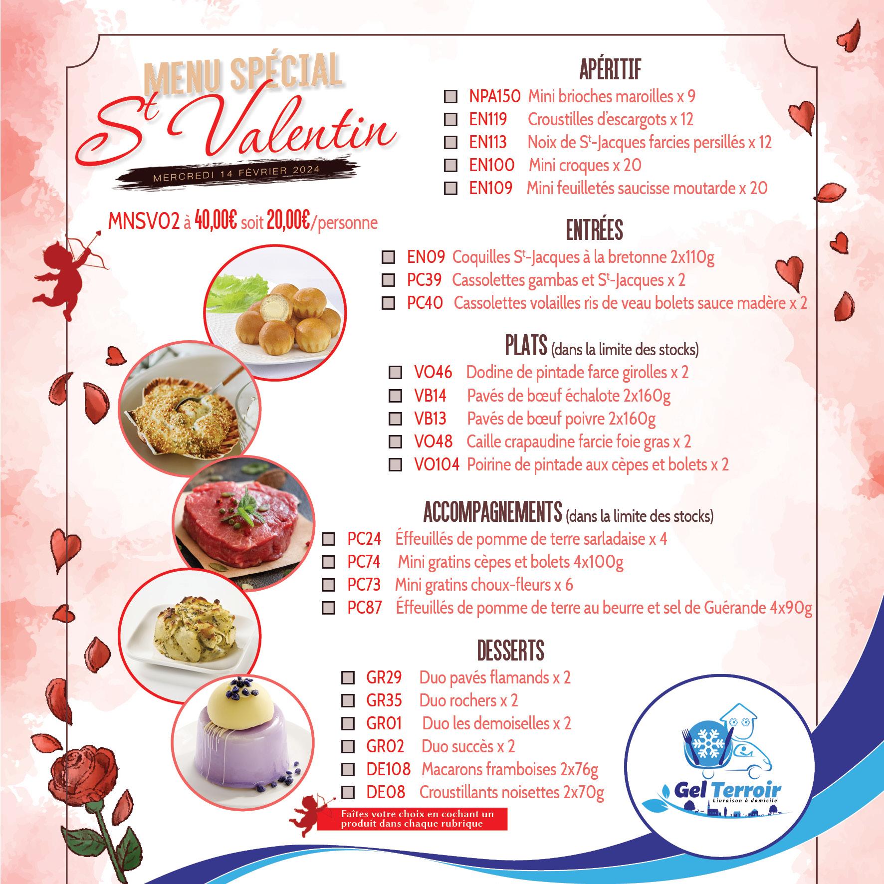 Gel terroir menu saint valentin surgeles valenciennes livraison a domicile